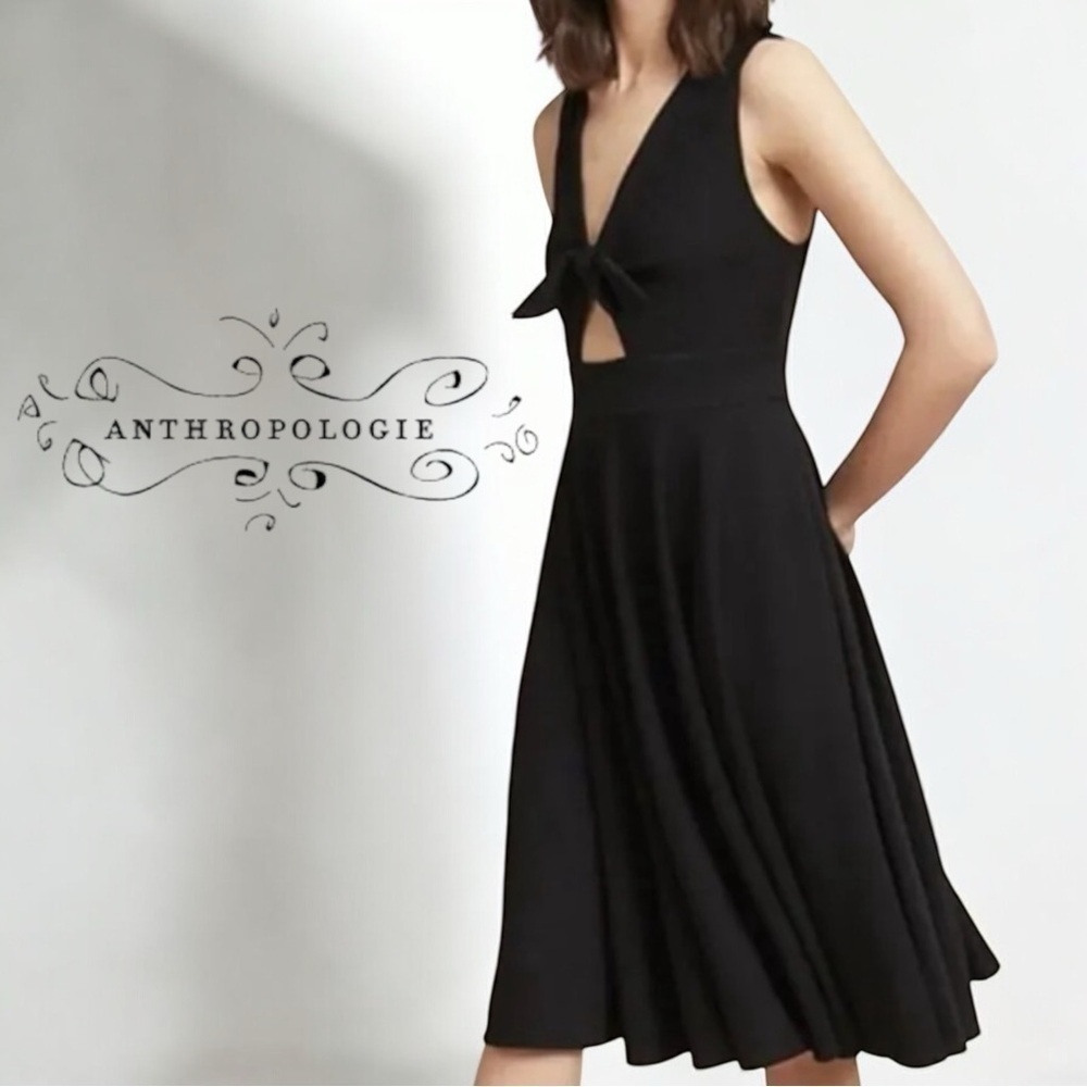 Anthropologie Hutch April Keyhole Tie Fit Flare Black Sleeveless Dress Pockets